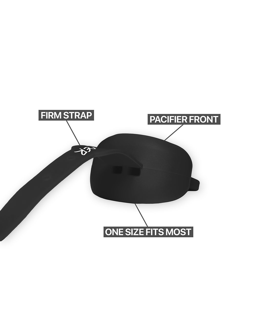 Dreamer Mouthguard in Black, pacifier front and strap detail