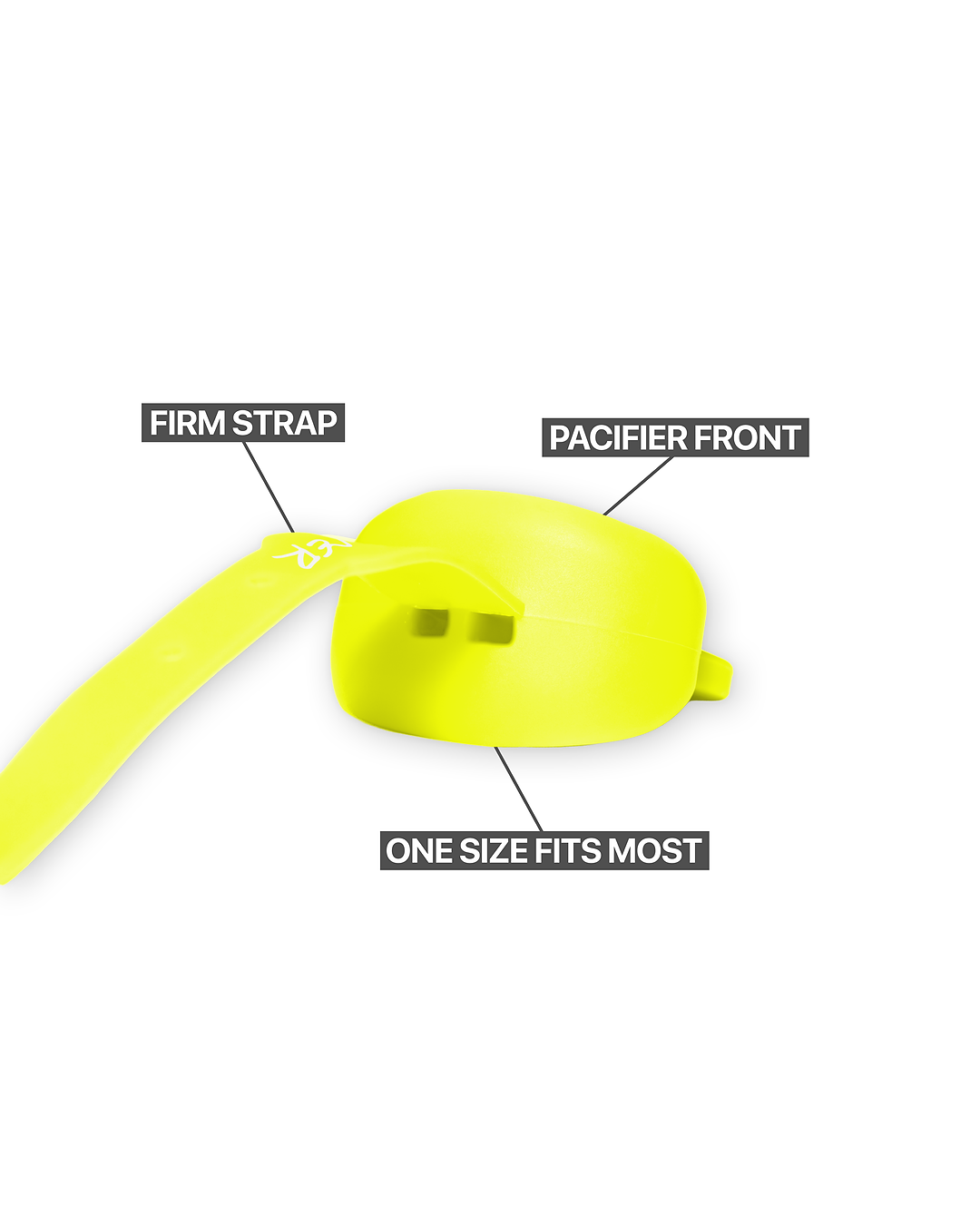 Dreamer Mouthguard in Yellow, pacifier front and strap detail