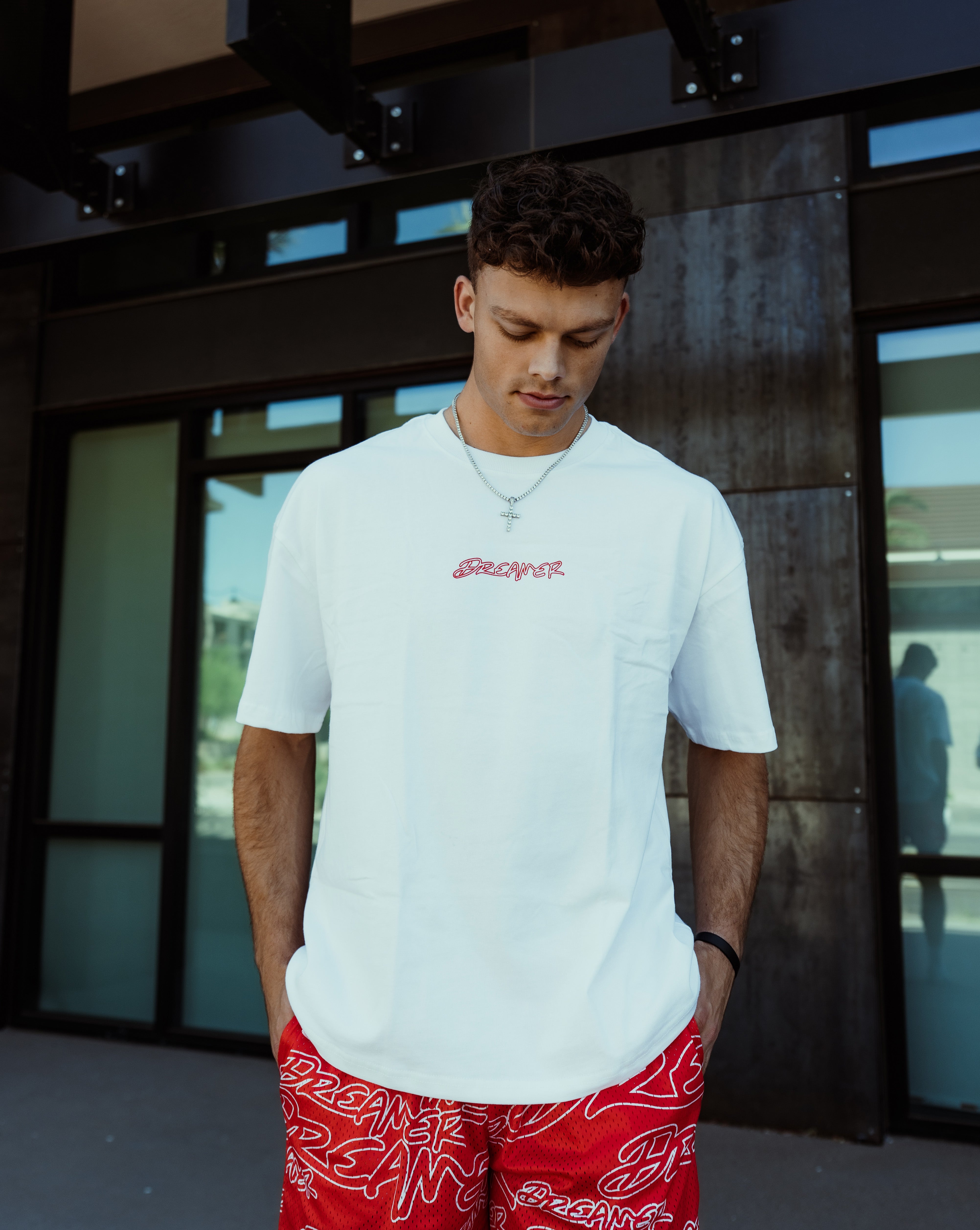 Outline Tee - White - Red