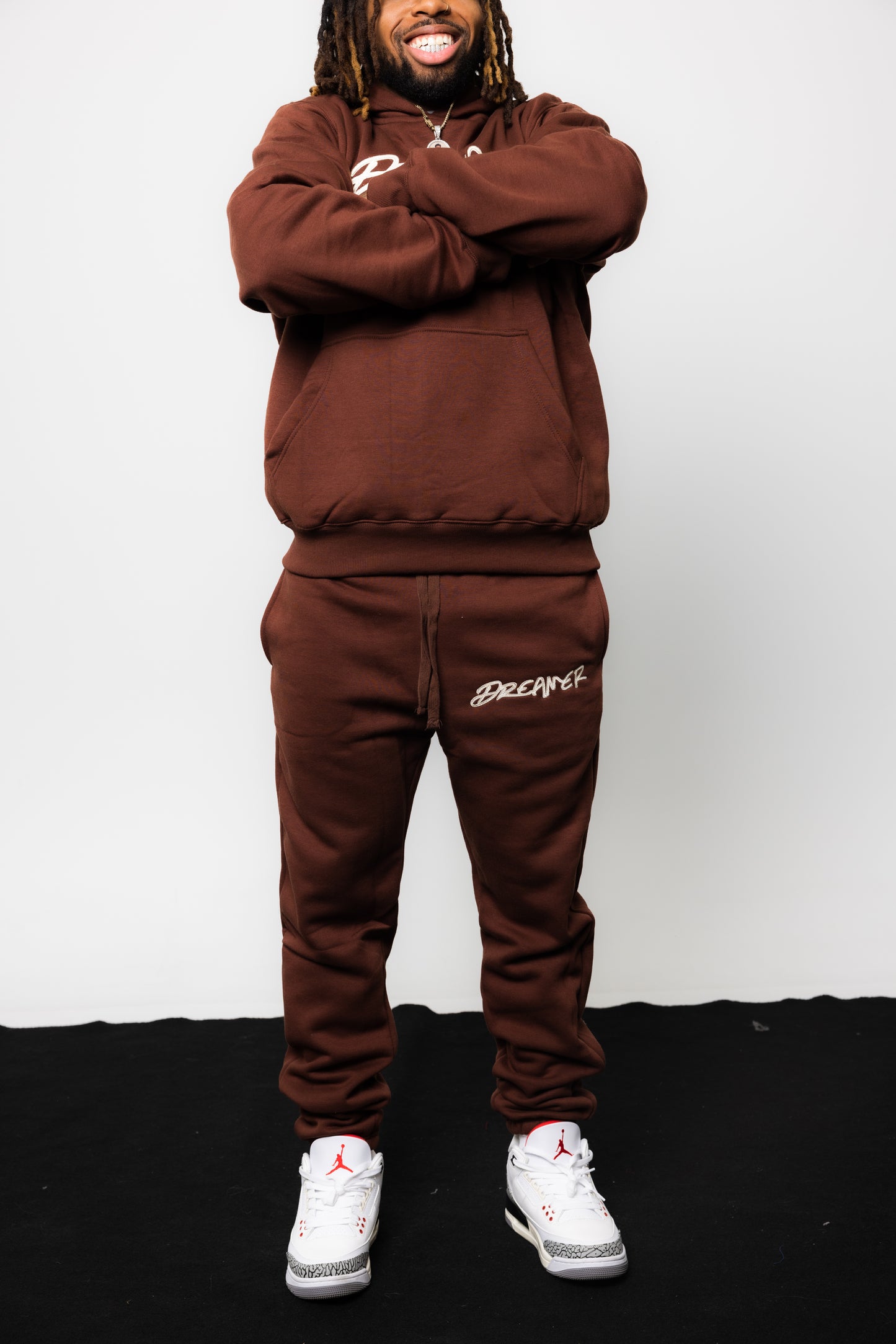 Stitched Joggers Brown - Cream