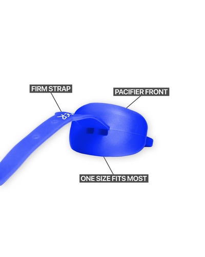Dreamer Mouthguard in Blue, pacifier front and strap detail