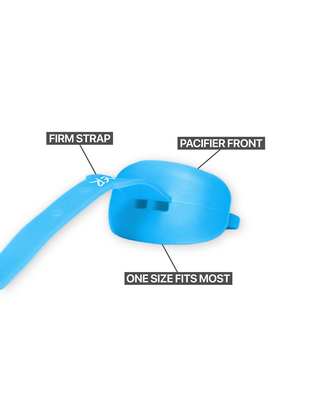 Dreamer Mouthguard in Dreamer Blue, pacifier front and strap detail