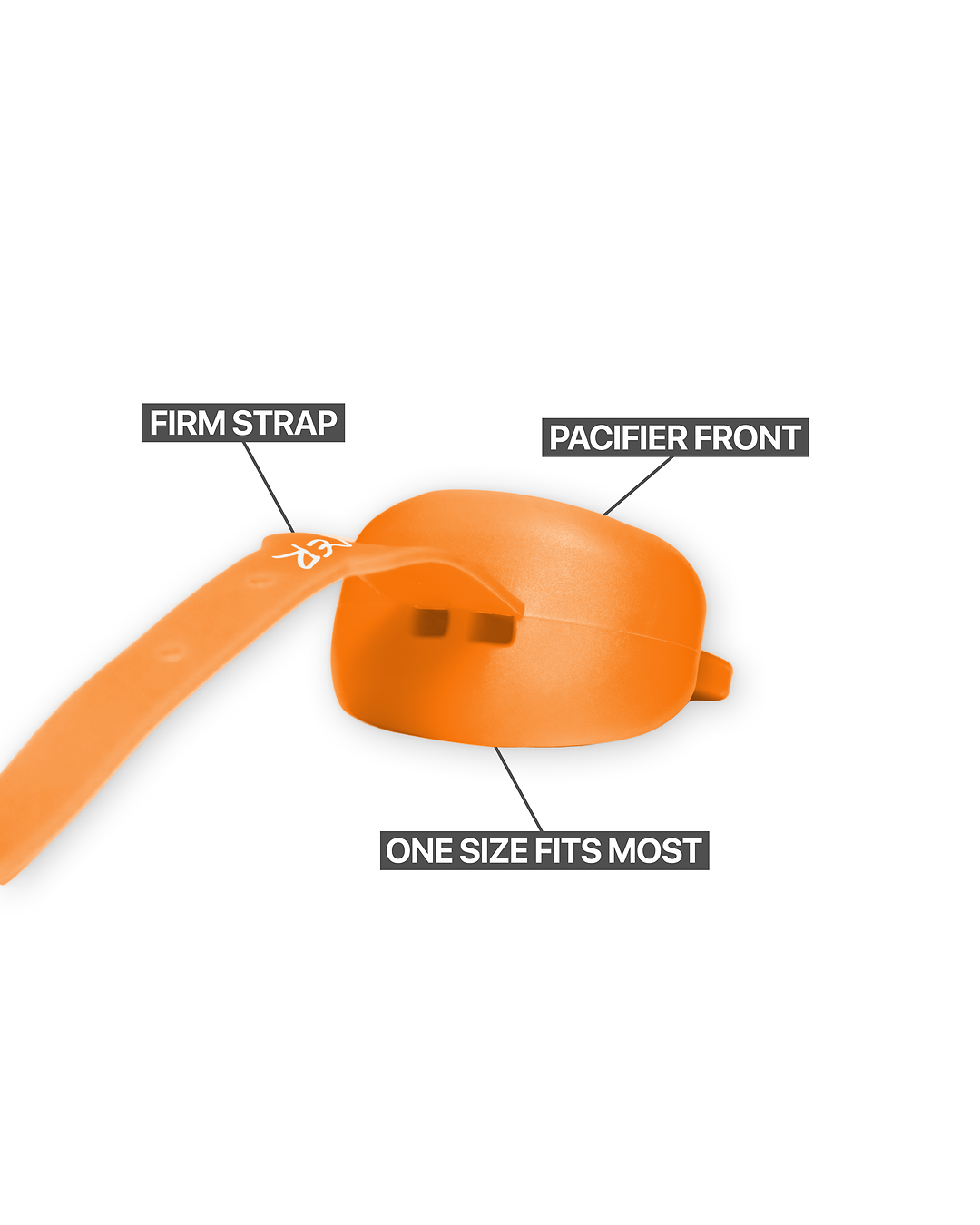 Dreamer Mouthguard in Orange, pacifier front and strap detail
