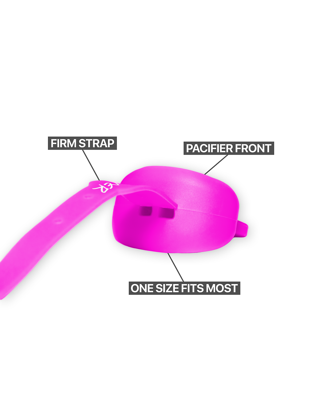 Dreamer Mouthguard in Pink, pacifier front and strap detail