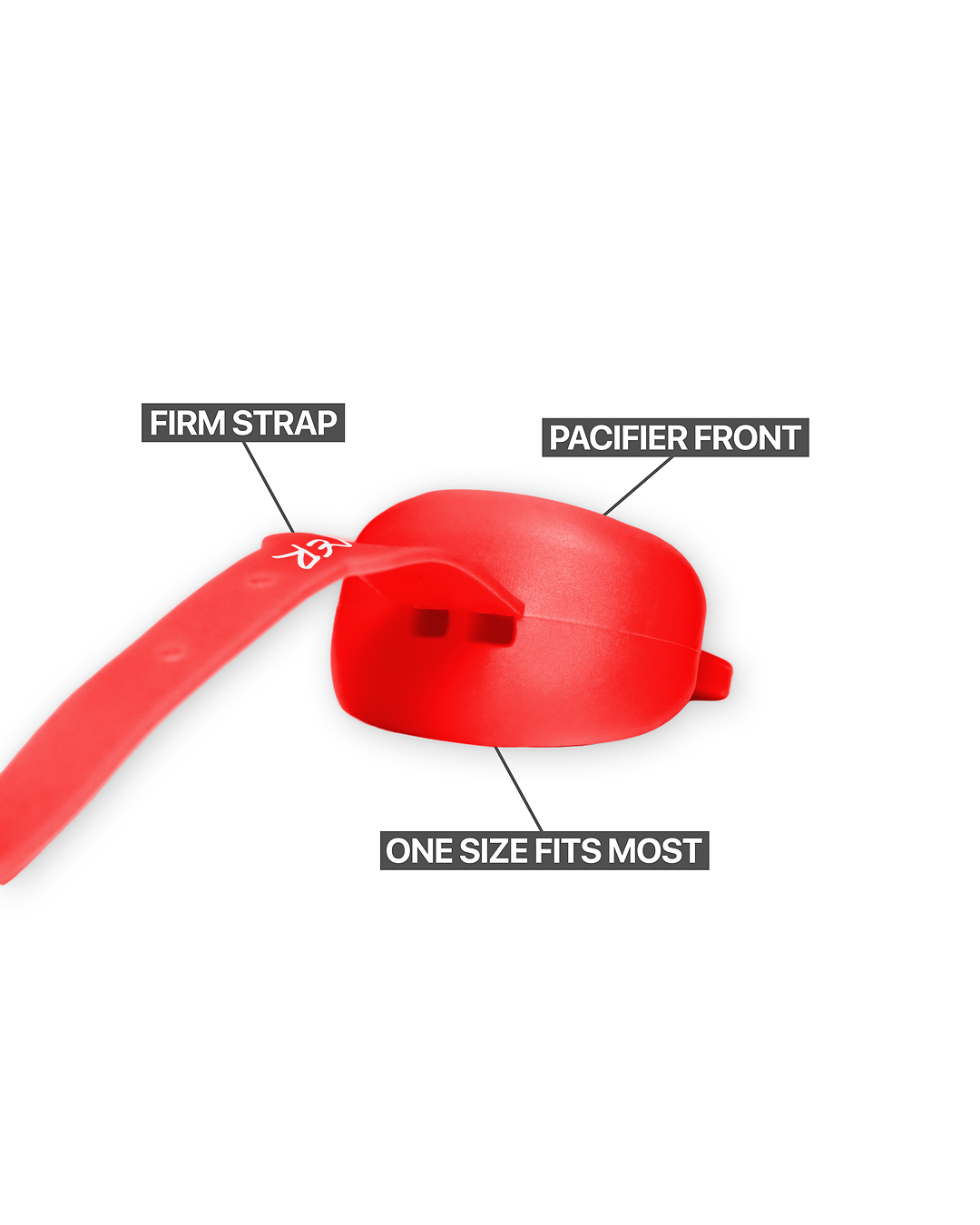 Dreamer Mouthguard in Red, pacifier front and strap detail