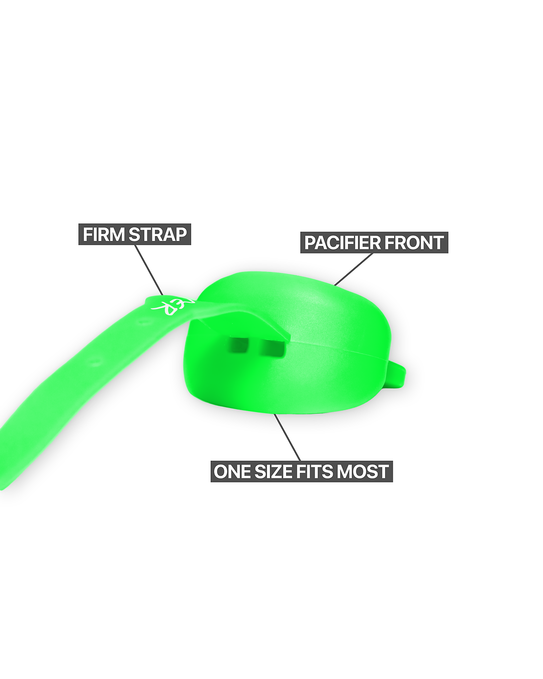 Dreamer Mouthguard in Slime Green, pacifier front and strap detail