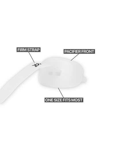 Dreamer Mouthguard in White, pacifier front and strap detail